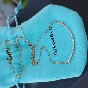 Tiffany & Co T Bar Smile Pendant 18k Yellow Gold & Diamonds, Small
